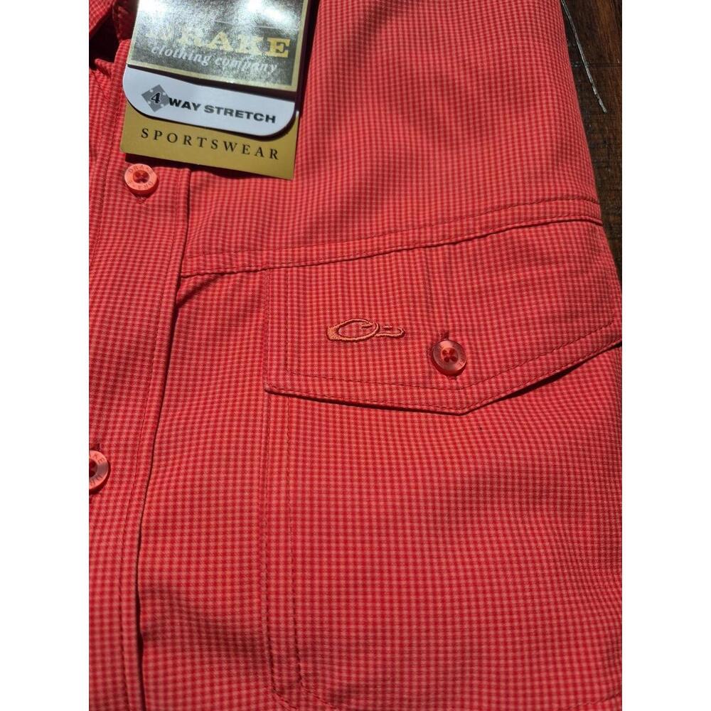 Drake Weekender Shirt Mens Medium Button Short Sleeve Checked Coral $64 MSRP NWT - Picture 2 of 8